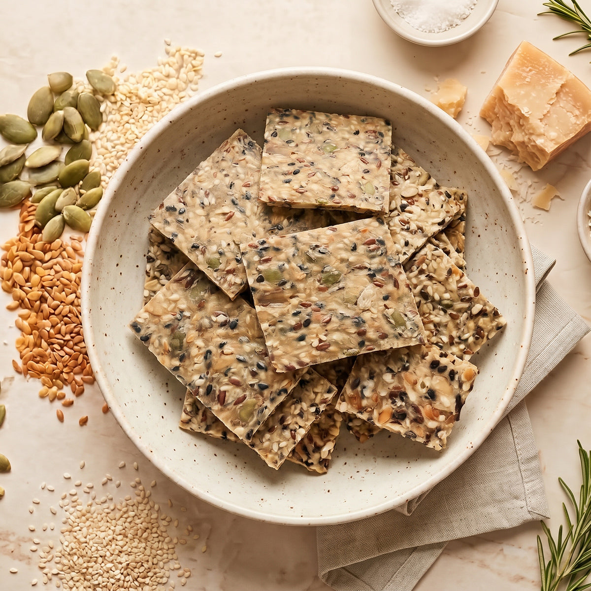 Parmesan Seeded Sourdough Crackers
