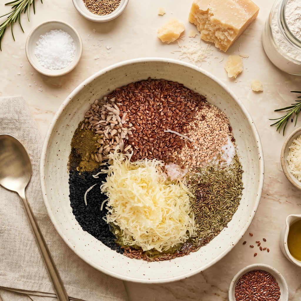 Parmesan Seeded Sourdough Crackers